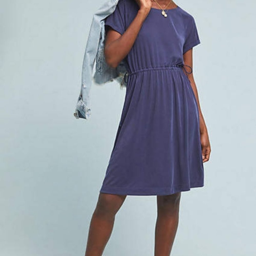 Anthropologie Saturday Sunday Navy Waisted Cupro Mini Dress